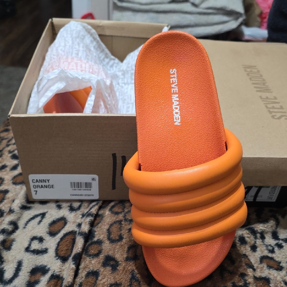 Steve Madden Bold Orange Triple Strap Slides